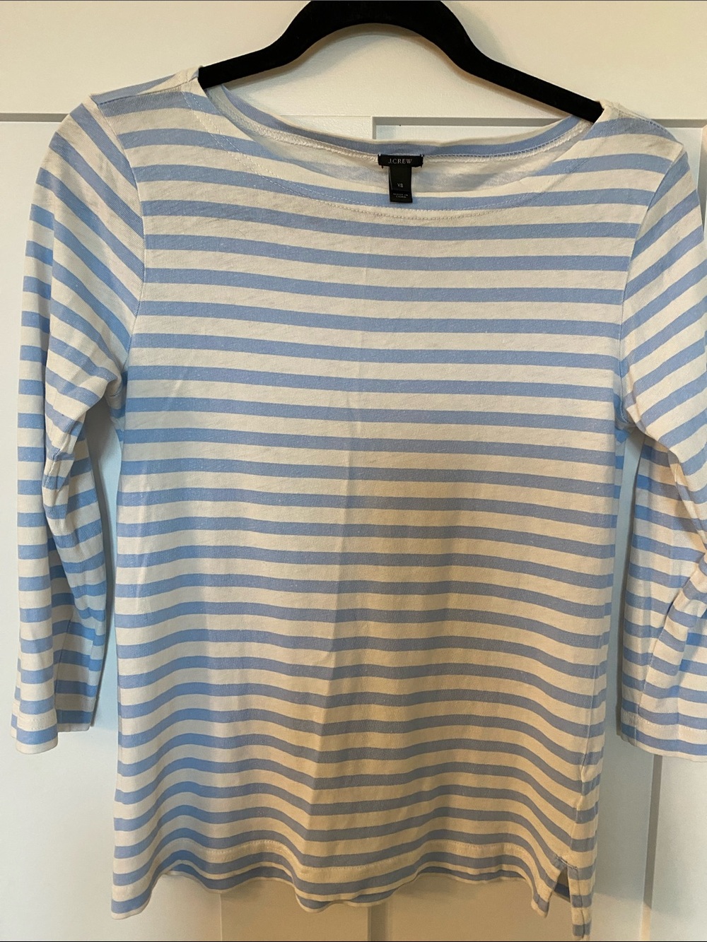 J. Crew Women's Light Blue and White Striped Boatneck Long Sleeve Top - Picture 3 of 6